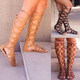 Ciing Roman Gladiator Bandage Sandals Women Knee High flat sandalias botas femininas Women Shoes Girls Summer hollow Ankle Boot