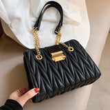 Ciing Pleated Square Tote Bag Summer Fashion High-quality PU Leather Women's Designer Handbag Small Chain Shoulder Messenger Bag