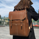 Ciing PU Leather Woman Backpack High Quality Female Rucksack Vintage Double Shoulder Bag Large Capacity School Bag Backpacks Mochila