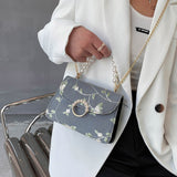 Ciing Women PU Net Yarn Flower Embroidery Shoulder Bags Messenger Bags Vintage Pearl Chain Handbags Female Fashion Flap Crossbody Bags