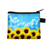 Ciing Sunflower / Daisy Printed Coin Purse Ladies Shopping Portable Coin Case Sunflower Girl Mini ID Card Case Wallet Gift