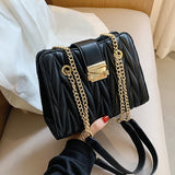 Ciing Pleated Square Tote Bag Summer Fashion High-quality PU Leather Women's Designer Handbag Small Chain Shoulder Messenger Bag