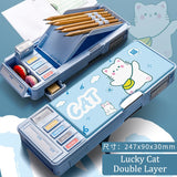 Ciing Single Double Layer Cartoon Pattern Pencil Case With Sharpener Large Capacity Cute Stationery Box Office School Storage Pen Bag