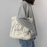 Ciing INS Minimalism Tote Shopping Bag for Lady Cartoon Canvas Shoulder Bag Women Students Cotton Cloth Eco Shopper Bag