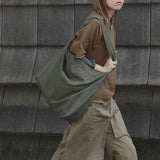Ciing Canvas Bag New Vintage Unisex Solid Zipper Soft Shoulder Bags High-capacity School Bag Shopping Bag Mori Girl