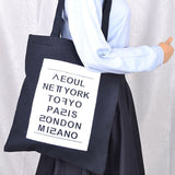 Ciing Women Canvas Bag Famous City Name Printed Cotton Cloth Handbag Black White Design Shoulder Bags Casual Shopping Tote Girls Purse
