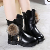 Ciing New Winter Girls Boots Real Fur Ball PU Leather Kids Snow Boots Warm Plush Sneakers Children Shoes