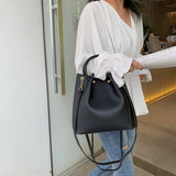 Ciing Fashion Women's Large Capacity Pu Leather Bucket Handbags Crossbody Bag Casual Messenger Travel Shoulder Bag Female Shopping Bag