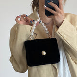 Ciing Vintage Small Square Shoulder Bag for Women Pearl Chain Ladies Tote Handbags Evening Clutch Purse Fashion Female Crossbody Bags