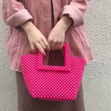 Ciing Handmade Beaded Women Handbag Solid Color Weave Vintage Tote Bag High Quality Luxury Design Ladies Bag