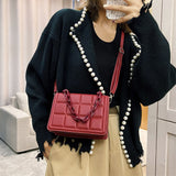 Ciing Women Vintage Checker Shoulder Messenger Bags Casual Thick Chain Top Handle Handbags Female Solid Color Small Flap Crossbody Bag