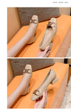 Ciing Valentine's Day New Women Med Heel Square Toe Pumps Office Lady Shoes Big Gold Metal Chain Soft Soles Slip on Leahter Shoes