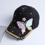Summer Plain Cotton Women Metal Baseball Cap Snapback Hip Hop Caps Casual Butterfly Sequins Baseball Caps Hats