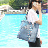Ciing Women Summer Mesh Beach Bags Waterproof Swimming Storage Bags Lady's Sports Fashion Casual Travel Shopping SPA Shoulder Handbag