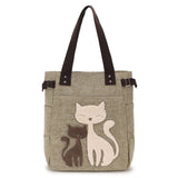 Ciing Women Canvas Shoulder Bags Female Cute Cat Plush Rivet Handbag Ladies Casual College School Books Totes Shopping Bag For Girls