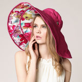 Fashion Design Flower Foldable Brimmed Sun Hat Summer Hats for Women UV Protection  large brim beach sun hats  outdoor