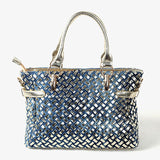 Ciing   Summer Fashion womens handbag large oxford shoulder bags patchwork jean style and crystal decoration blue bag