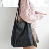 Ciing Autumn & Winter Women Woolen Canvas Shoulder Bag Ladies Vintage Plaid Handbag Totes Female Cotton Wool Cloth Shopping Bags