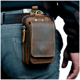 Ciing  Real Leather men Casual Design Small Waist Bag Cowhide Fashion Hook Bum Bag Waist Belt Pack Cigarette Case 5.5