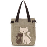 Ciing Women Canvas Shoulder Bags Female Cute Cat Plush Rivet Handbag Ladies Casual College School Books Totes Shopping Bag For Girls