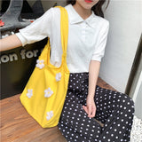 Ciing Women Canvas Shoulder Bag Bright Daisies Cotton Cloth Handbag Female Flower Casual Totes Large Capacity Shopping Bags For Girls