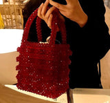 Ciing Pearls bag luxury designer brand Acrylic crystal clear beaded box totes bag women retro party bucket handbag red summer vintage