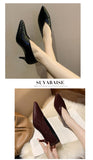 Ciing Valentine's Day Pointy V-neck Patent-leather Single Women Shoes High Heels Spring Versatile Retro Chunky Single Shoes Zapatos De Mujer Black