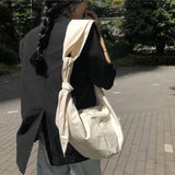 Ciing Shoulder Bags Women Canvas Hobos Tie Designer Cross-body Shopping Handbag Female Solid Large Capacity Underarm Bag Elegant Daily