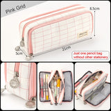 Large Capacity Pencil Case Grid Canvas Pencilcase Student Pen Holder Supplies Pencil Bag School Box Pouch Stationery