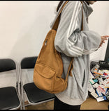 Ciing Women Shoulder Bags Vintage Canvas Cross-body Bag Students Zipper School-bag Washed Retro Large Capacity Satchel Harajuku Ins BF