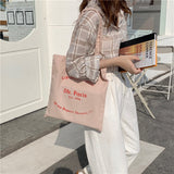 Ciing Women Canvas Shoulder Bag Paris Letters Print Shopping Bag Eco Cotton Linen Shopper Bags Cloth Fabric Handbag Tote For Girls