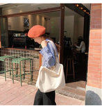 Ciing Women Bag Korean Canvas Bucket Unisex Casual Fashion Solid Zipper SOFT Shoulder Bags Pures and Bags Crossbody Travel Bag Simple