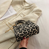 Ciing Vintage Leopard Printing Women Crossbody Bags Small Top-handle Bags Handbags Winter Woolen Shoulder Bags Female Messenger Bags