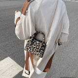 Ciing Vintage Leopard Printing Women Crossbody Bags Small Top-handle Bags Handbags Winter Woolen Shoulder Bags Female Messenger Bags