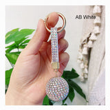 Ciing Elegant Crystal Round Ball Keychain Full Rhinestone Leather Strass Lanyard Bag Charms Pendant Car Key Ring Holder Jewelry Gift