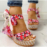 Ciing Summer Beach Boho Floral Wedge Sandals Women Ankle Strap Platform Gladiator Shoes Woman High Heels Sandalias Mujer