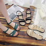 Ciing Women Casual Ankle Buckle Sandals Rome Style Shoes Summer Fashion Flock Woven Open Toe Narrow Band Flat Beach Sandals