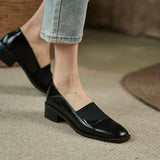 Ciing New Elegant Women Low Heels Pumps Autumn High Quality Leather Fashion Square Toe Office Ladies Party Outdoor Shoes