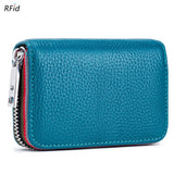 Ciing Genuine Leather Men Women Card Holder Small Zipper Wallet Solid Coin Purse Accordion Design rfid ID Business Credit Card Bags
