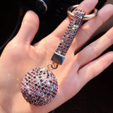 Ciing Elegant Crystal Round Ball Keychain Full Rhinestone Leather Strass Lanyard Bag Charms Pendant Car Key Ring Holder Jewelry Gift