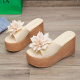 Ciing Women Wedge Slippers Summer Beach Platform Shoes Flower Peep Toe Female Sandals Soft Comfortable Thick Sole Ladies Slides