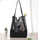Ciing Korean Style Grid Handbag Fashion Mesh Hollow Out Sandy Beach Package Canvas Single Shoulder Bag Large Capacity Women Bags