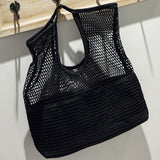 Ciing Korean Style Grid Handbag Fashion Mesh Hollow Out Sandy Beach Package Canvas Single Shoulder Bag Large Capacity Women Bags