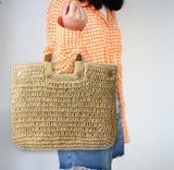 Ciing Vintage Bohemian Straw Bag for Women Summer Large Capacity Beach Handbags Rattan Handmade Kintted Travel Bags Handle Bags