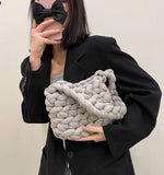 Ciing New Vintage Women Canvas Shoulder Shopping Bag Korean Wool Knitted Woven Crossbody Bag for Woman Female Handbags Shopper
