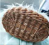 Ciing Valentine's Day Luxury Pearl Wicker Rattan Bag Women Handbag Ostrich Feather Basket Bags Beads Tassel Women's Bags Hand-Woven Beach Straw Bag Pu