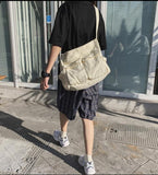 Ciing Multi Pockets Canvas Big Size Handbag Female Male Teenager Student Over Large High Street Hip Hop Fabric Zipper Messenger Bag