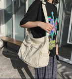 Ciing Multi Pockets Canvas Big Size Handbag Female Male Teenager Student Over Large High Street Hip Hop Fabric Zipper Messenger Bag