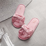Ciing New Fashion Bow Suede Warm Cotton Slippers Lovely Thickening Indoor Home Non-slip Soft Rubber Sole Women's Shoes Slippers Women