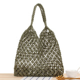 Ciing New Women's Bag Solid Color One-shoulder Woven Straw Handmade Cotton Rope Net Bag Beach Vacation